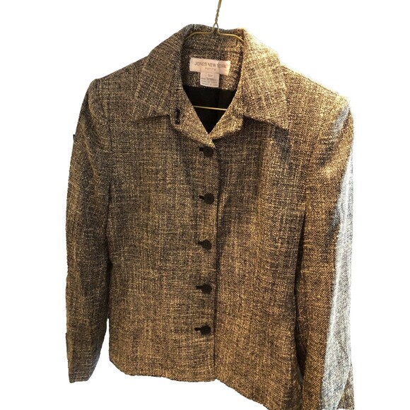 Jones New York Grey Tweed Button Women's Jacket Blazer Size 12P - Picture 1 of 6